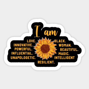 I am a powerful Black woman, sunflower Sticker